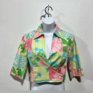Lilly Pulitzer Patchwork Floral Seashell Wrap Top Size‎ Small